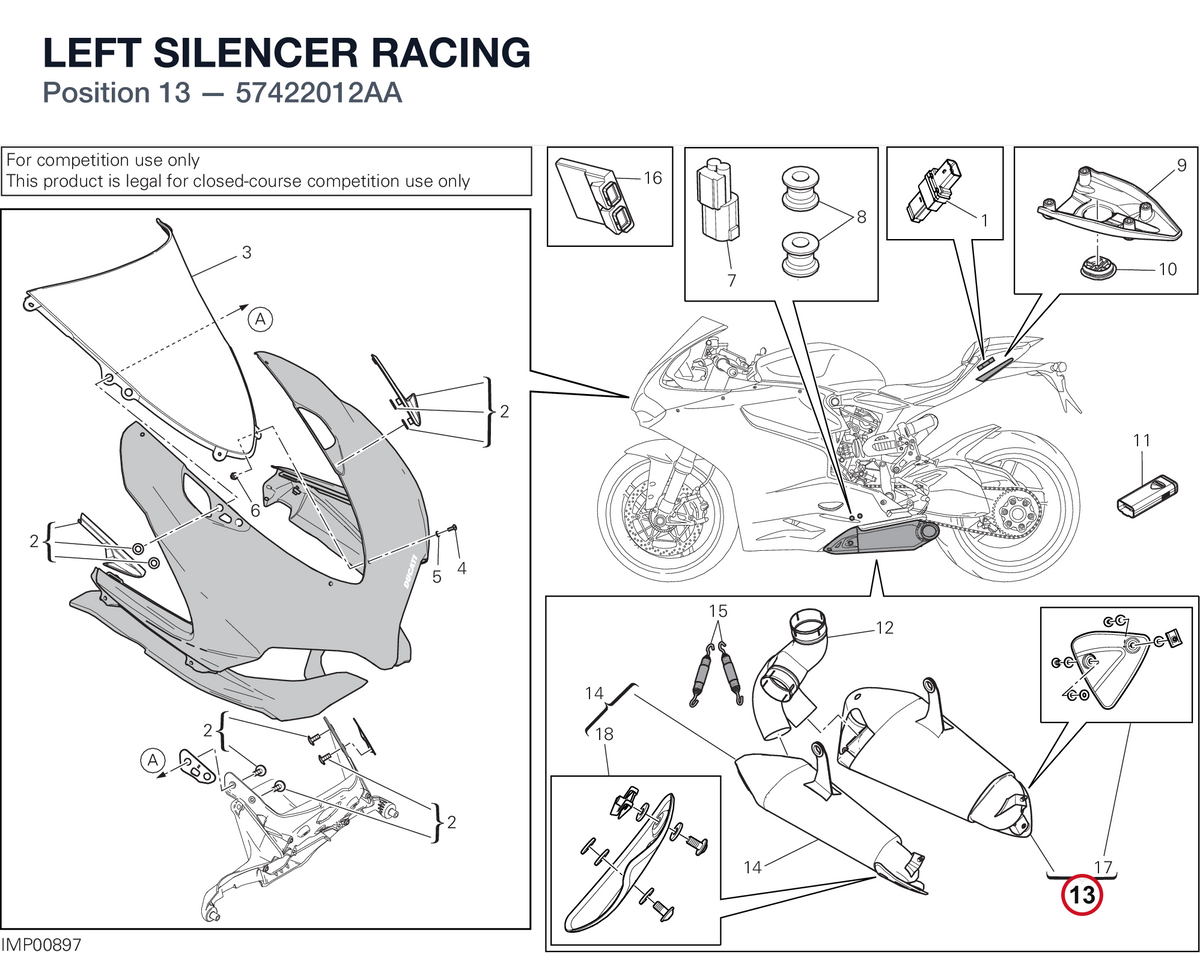 LEFT SILENCER RACING 57422012AA diagram position