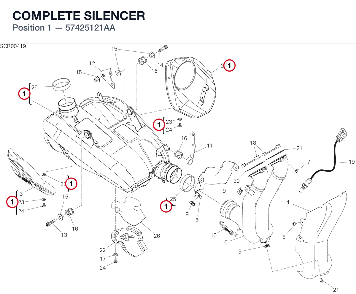 COMPLETE SILENCER 57425121AA diagram position