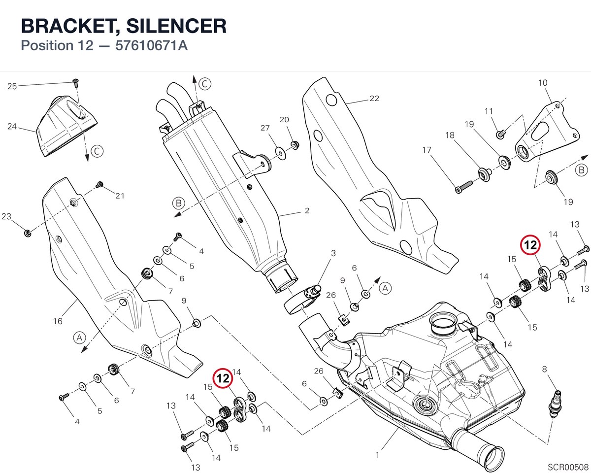 BRACKET, SILENCER 57610671A diagram position