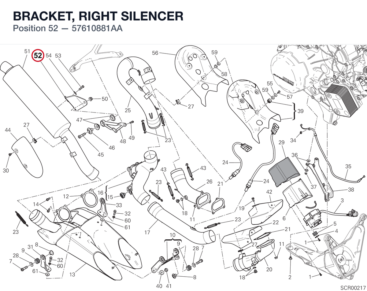 BRACKET, RIGHT SILENCER 57610881AA diagram position