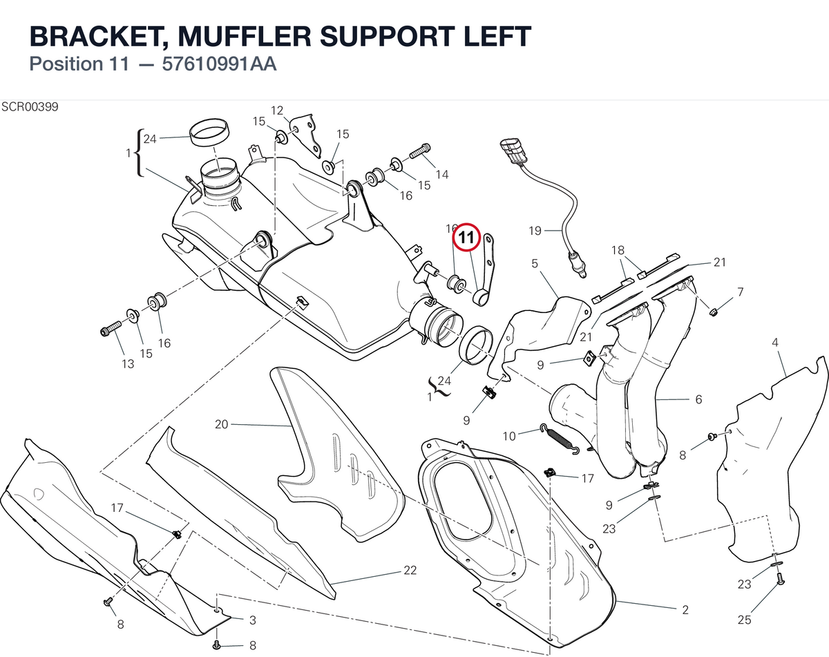 BRACKET, MUFFLER SUPPORT LEFT 57610991AA diagram position