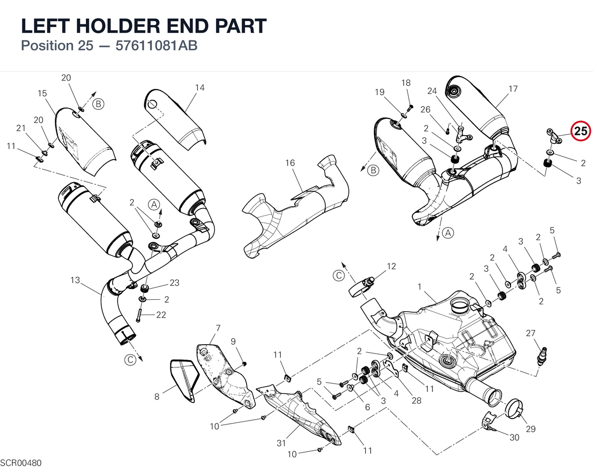 LEFT HOLDER END PART 57611081AB diagram position