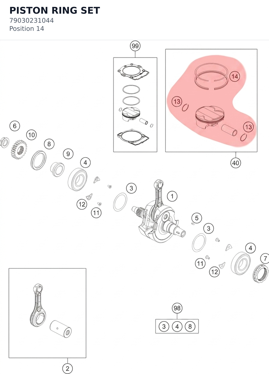 Diagram preview: PISTON RING SET (79030231044)