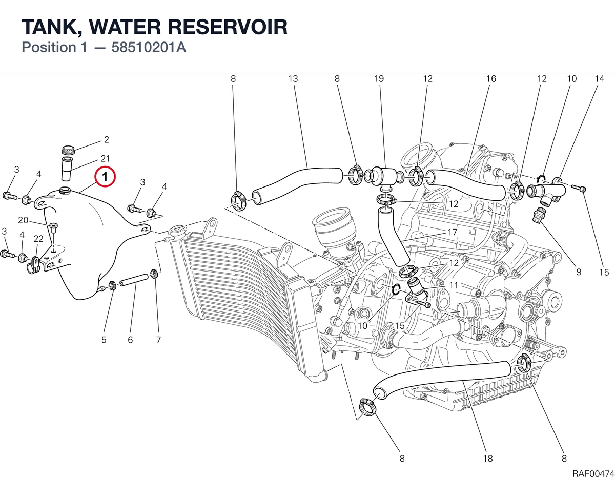TANK, WATER RESERVOIR 58510201A diagram position