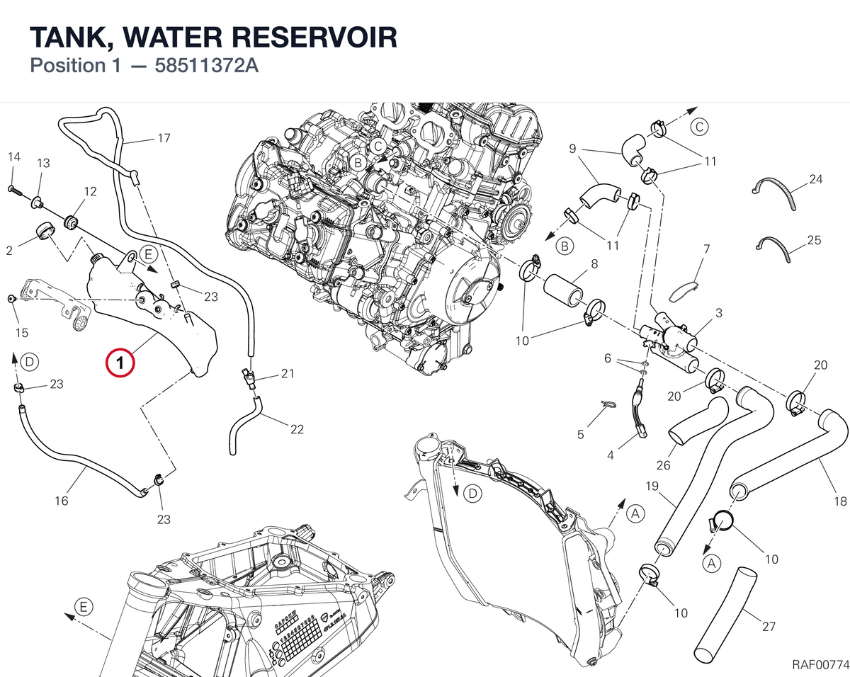 TANK, WATER RESERVOIR 58511372A diagram position