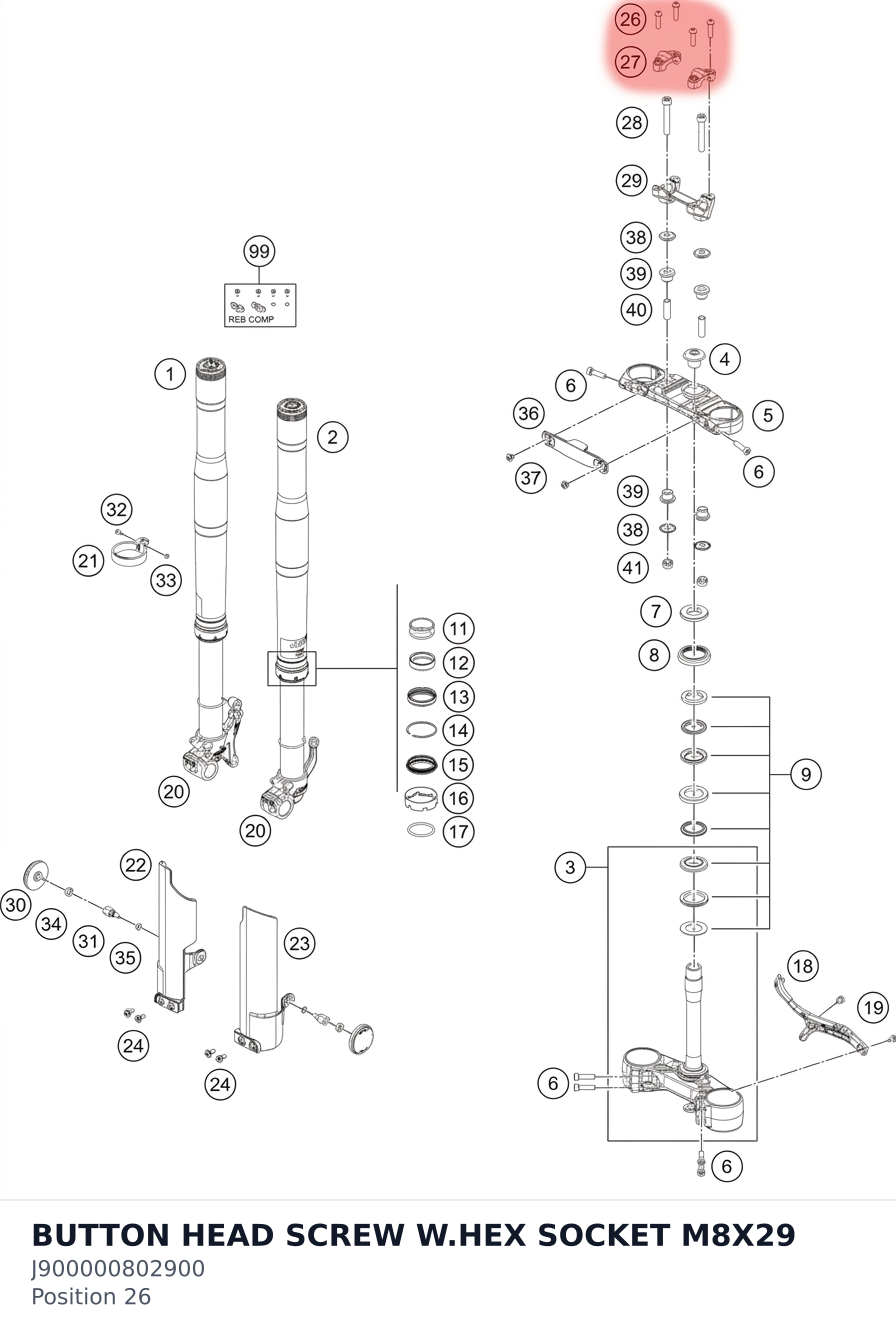 Diagram preview: BUTTON HEAD SCREW W.HEX SOCKET M8X29 (J900000802900)