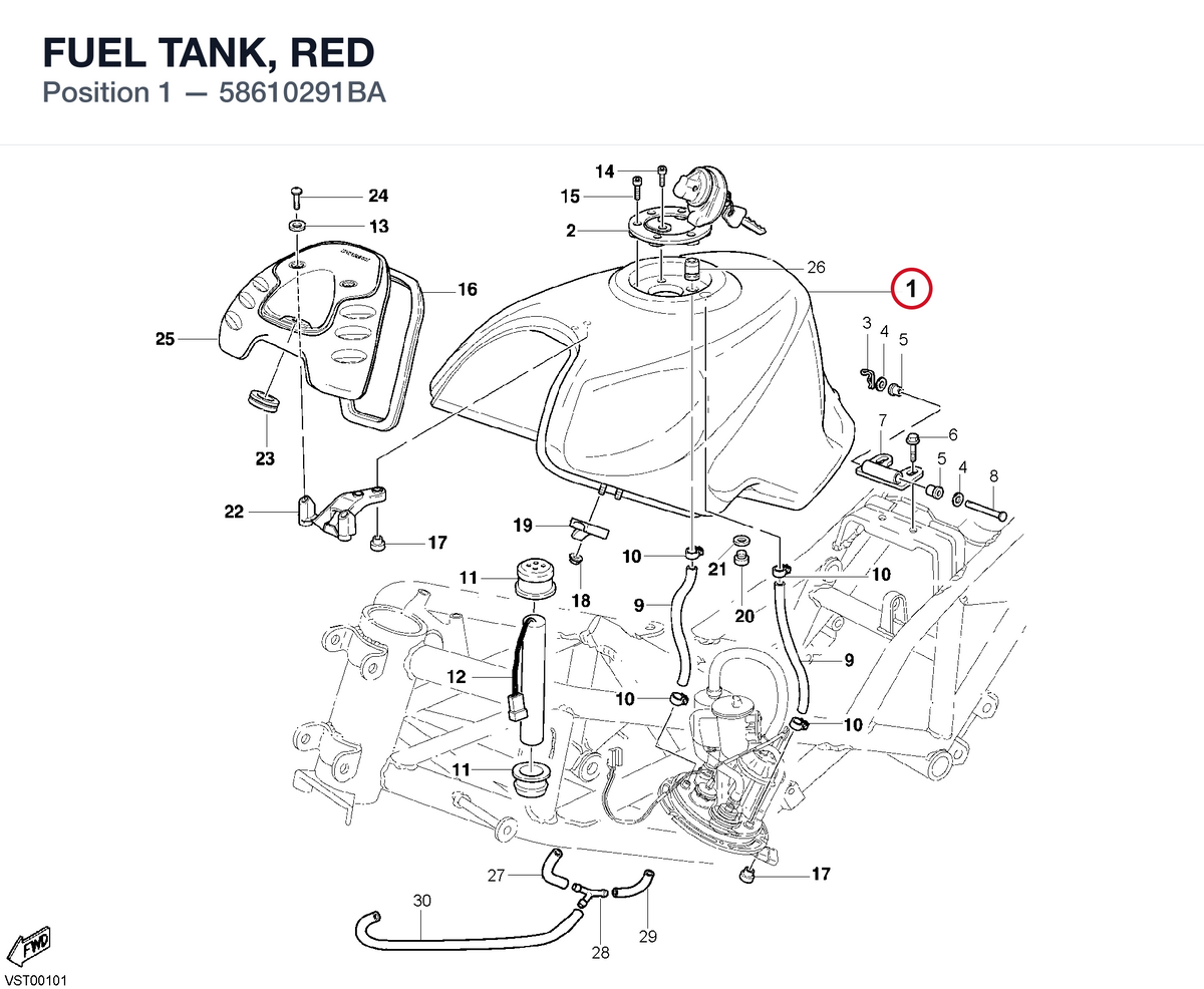 FUEL TANK, RED 58610291BA diagram position