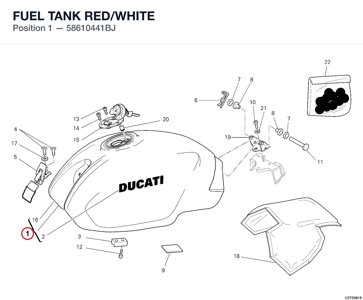 FUEL TANK RED/WHITE 58610441BJ diagram position