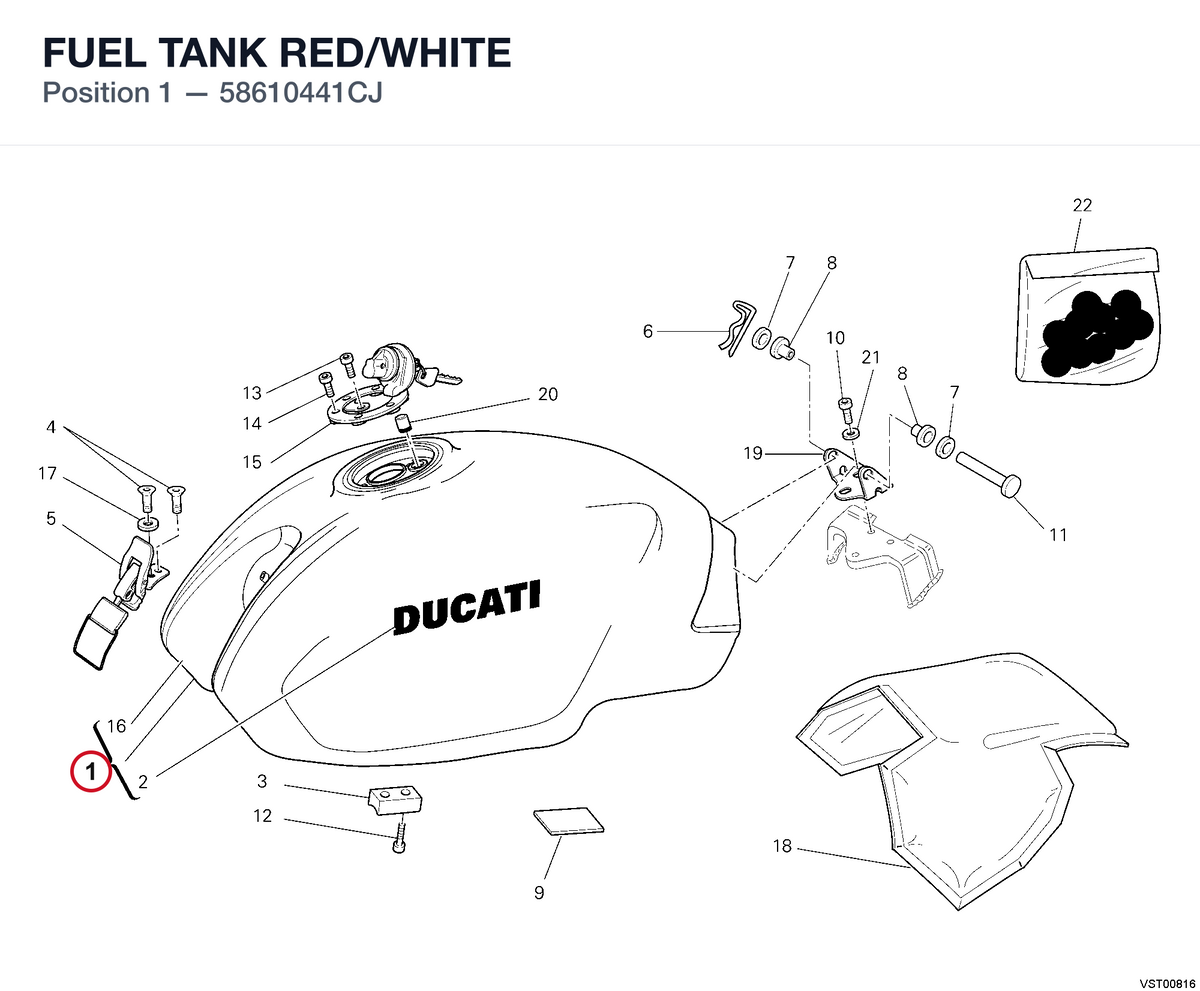 FUEL TANK RED/WHITE 58610441CJ diagram position