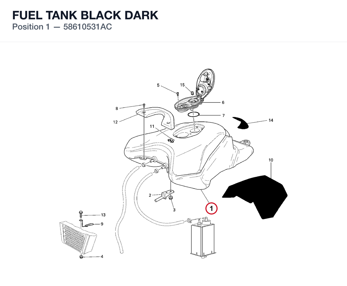 FUEL TANK BLACK DARK 58610531AC diagram position