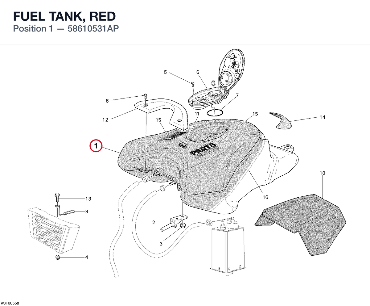 FUEL TANK, RED 58610531AP diagram position