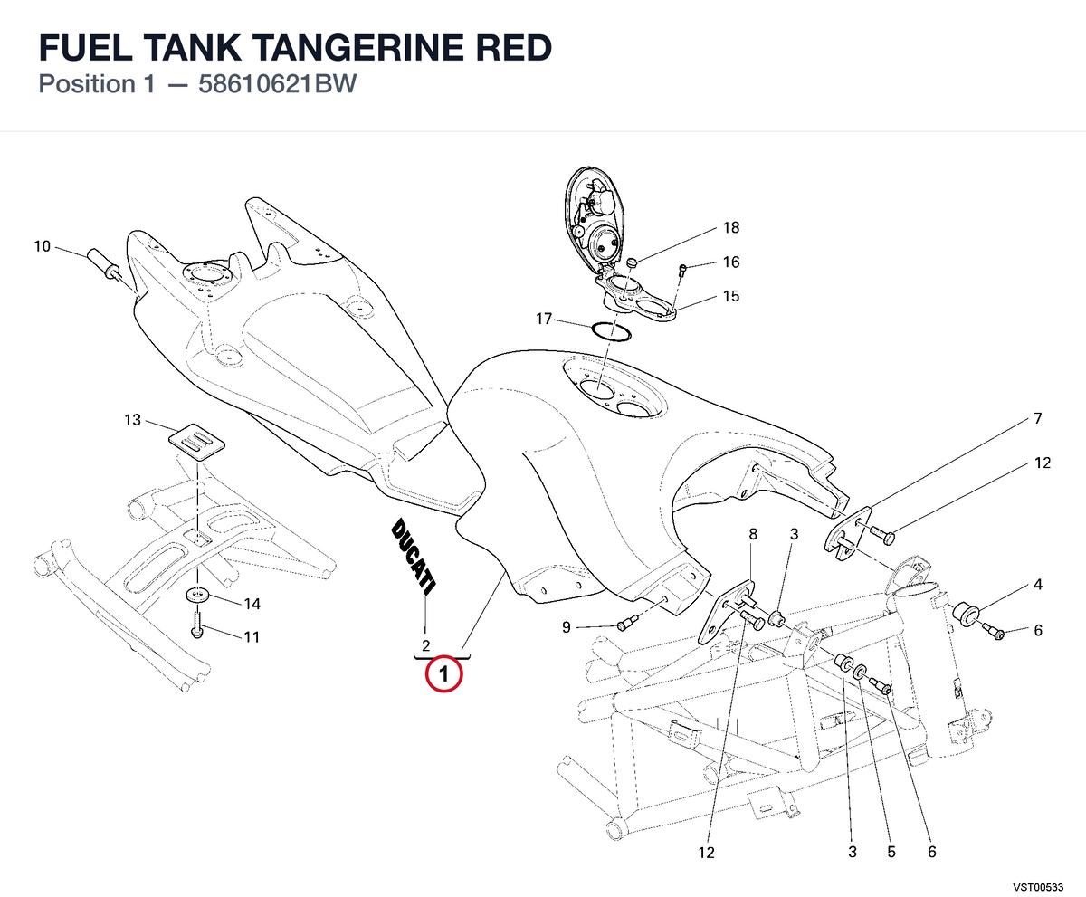 FUEL TANK TANGERINE RED 58610621BW diagram position