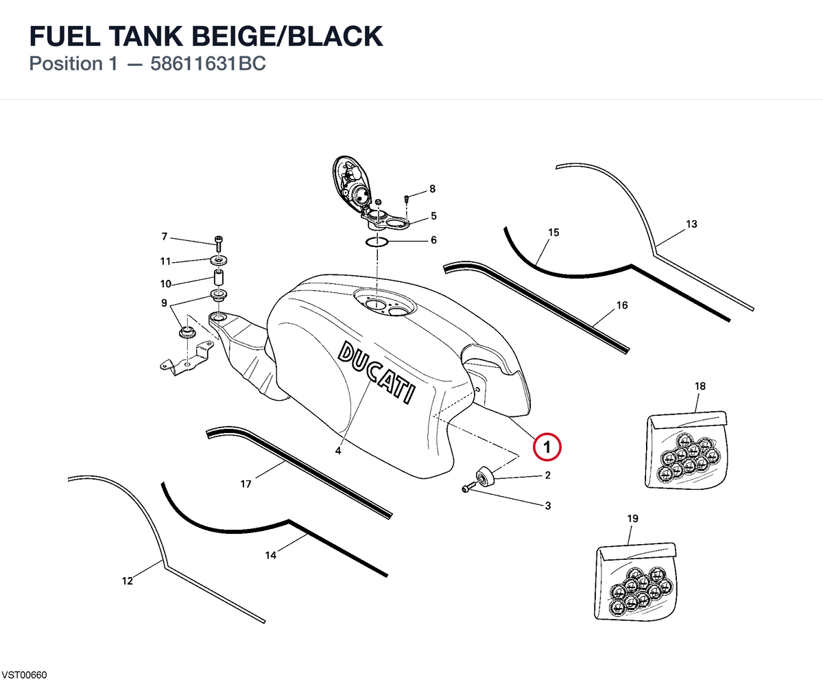 FUEL TANK BEIGE/BLACK 58611631BC diagram position