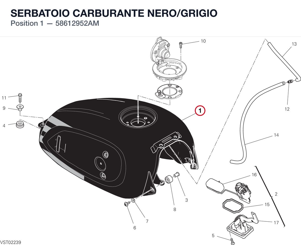 SERBATOIO CARBURANTE NERO/GRIGIO 58612952AM diagram position