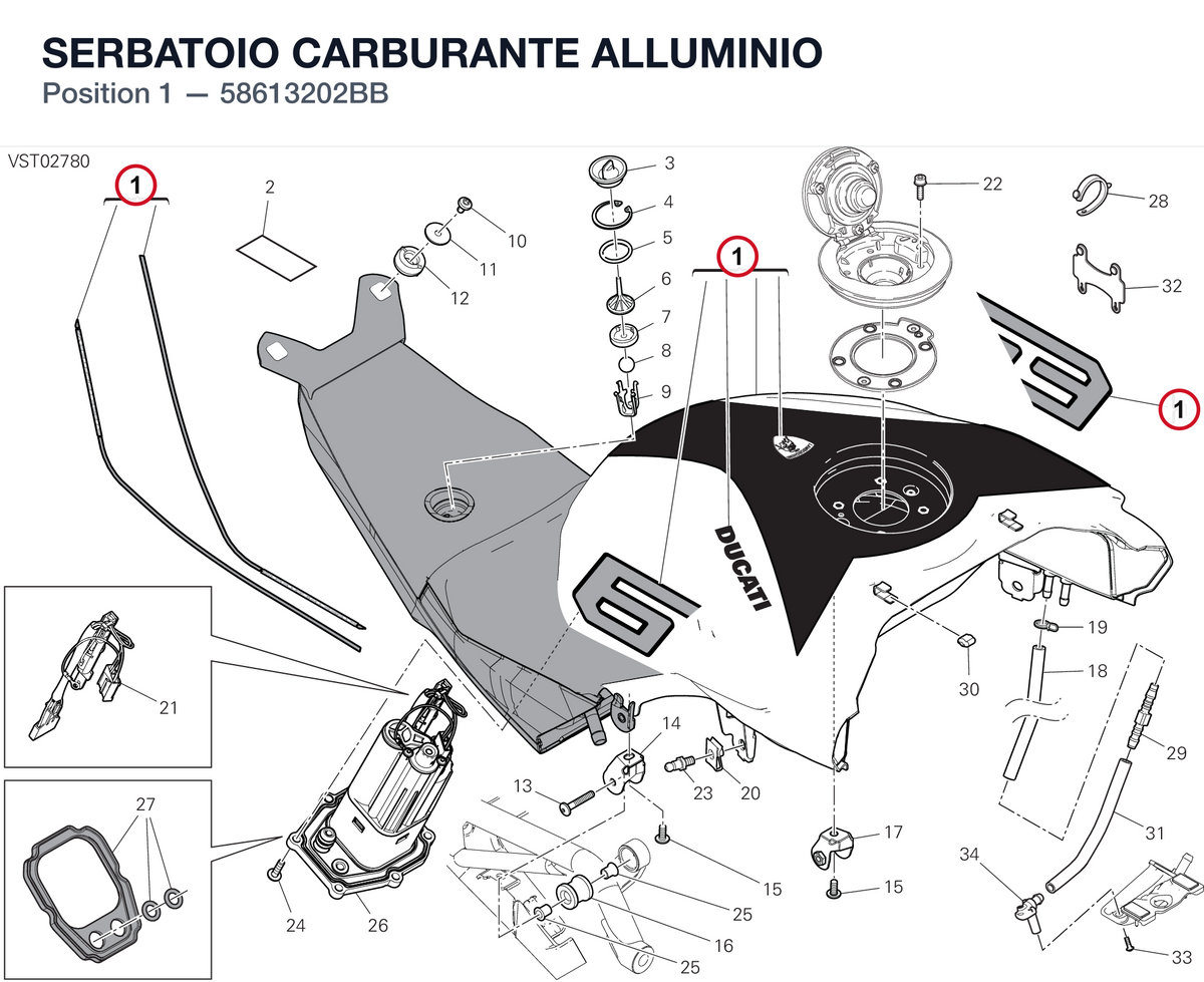 SERBATOIO CARBURANTE ALLUMINIO 58613202BB diagram position