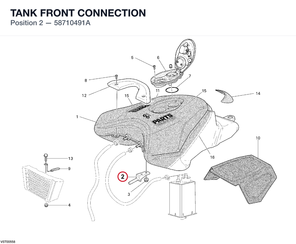 TANK FRONT CONNECTION 58710491A diagram position