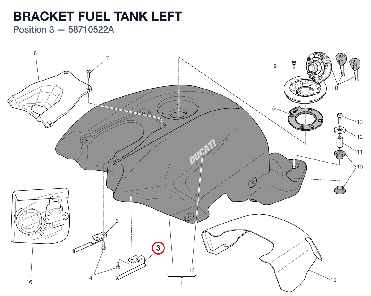 BRACKET FUEL TANK LEFT 58710522A diagram position