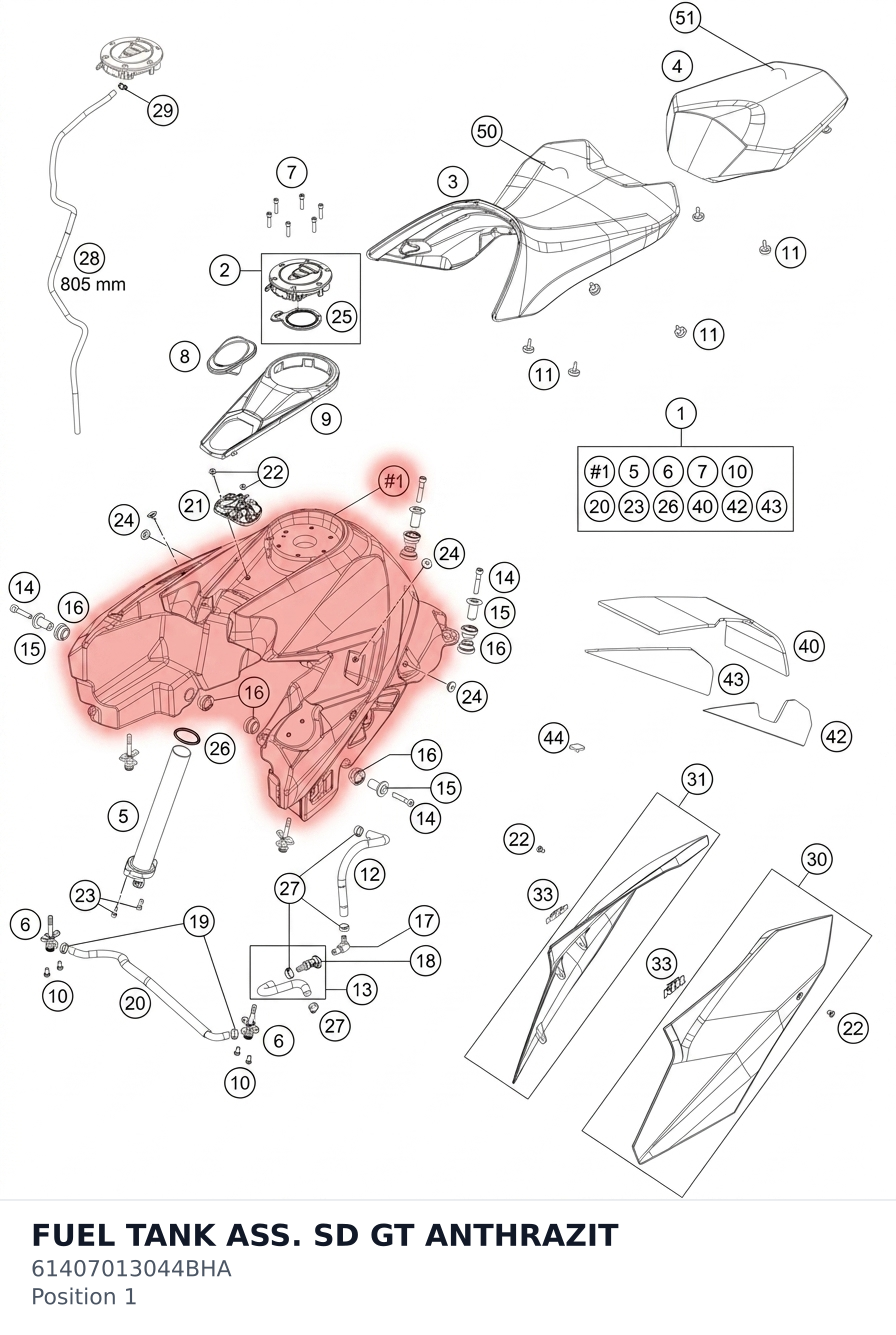 Diagram preview: FUEL TANK ASS. SD GT ANTHRAZIT (61407013044BHA)