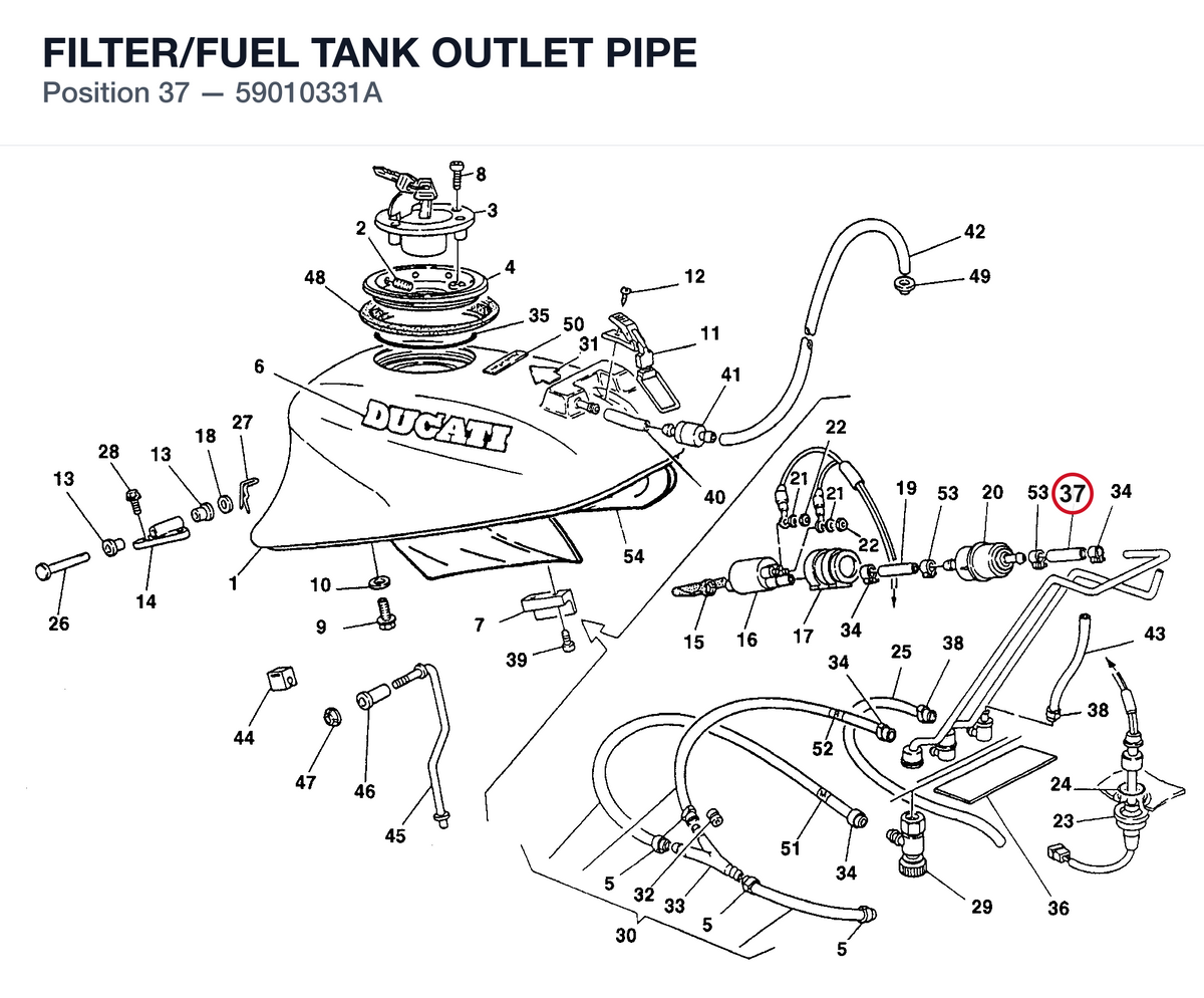 FILTER/FUEL TANK OUTLET PIPE 59010331A diagram position