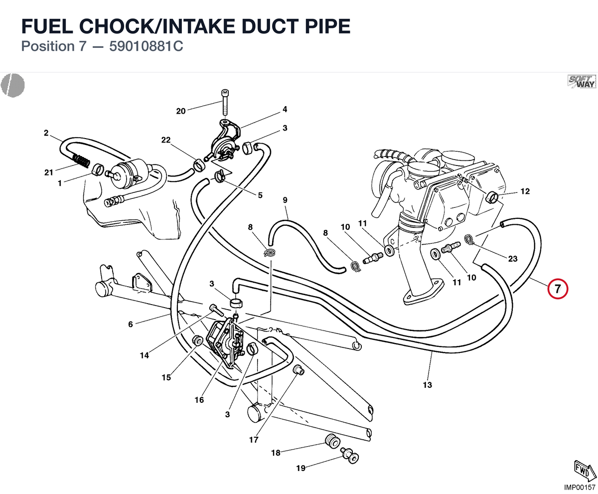 FUEL CHOCK/INTAKE DUCT PIPE 59010881C diagram position