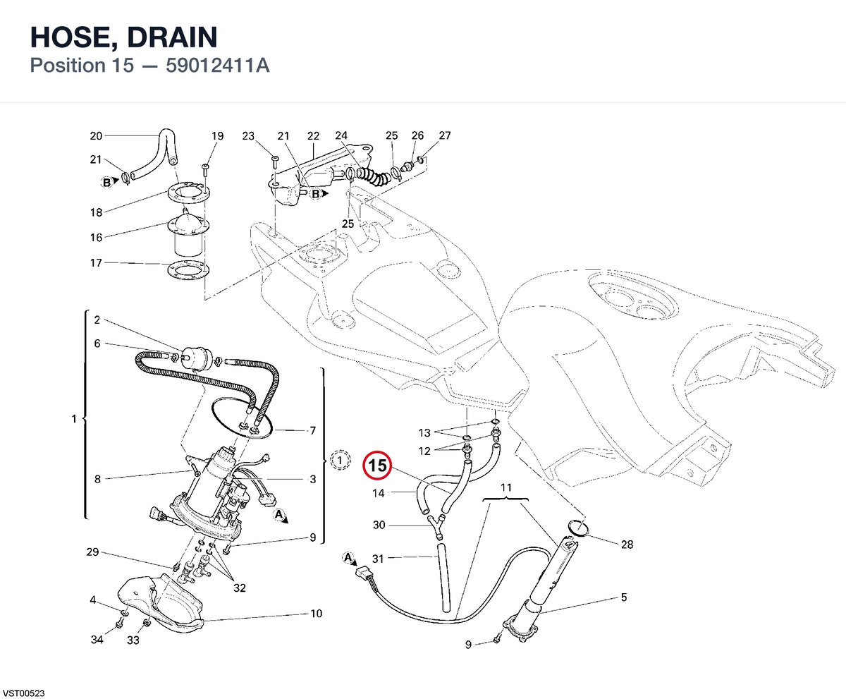 HOSE, DRAIN 59012411A diagram position