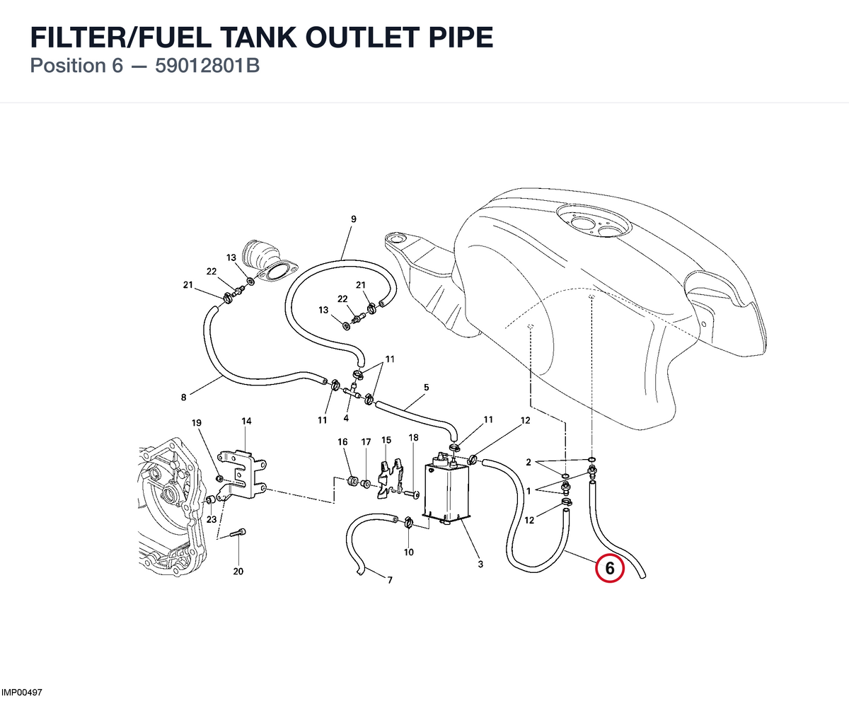 FILTER/FUEL TANK OUTLET PIPE 59012801B diagram position