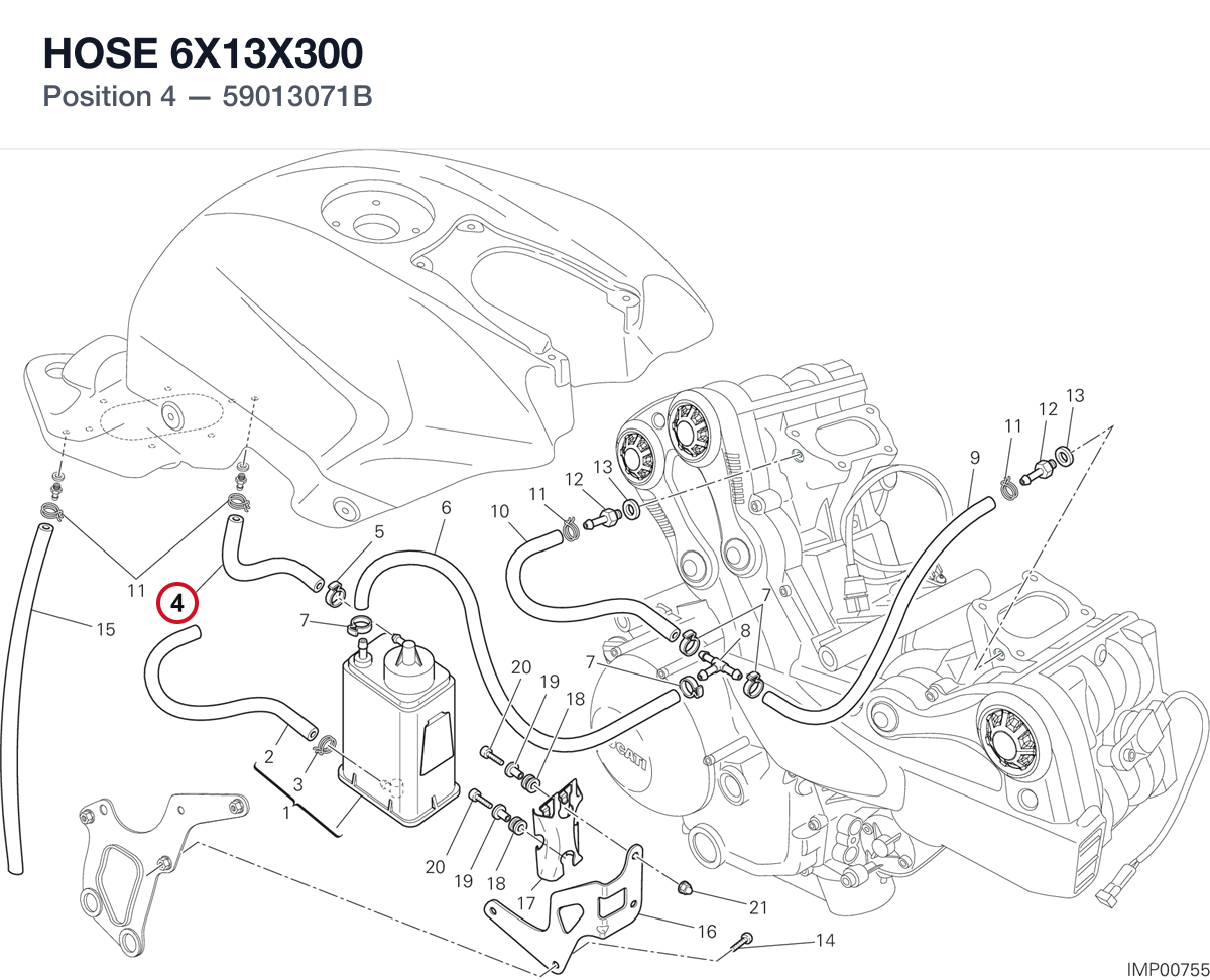 HOSE 6X13X300 59013071B diagram position