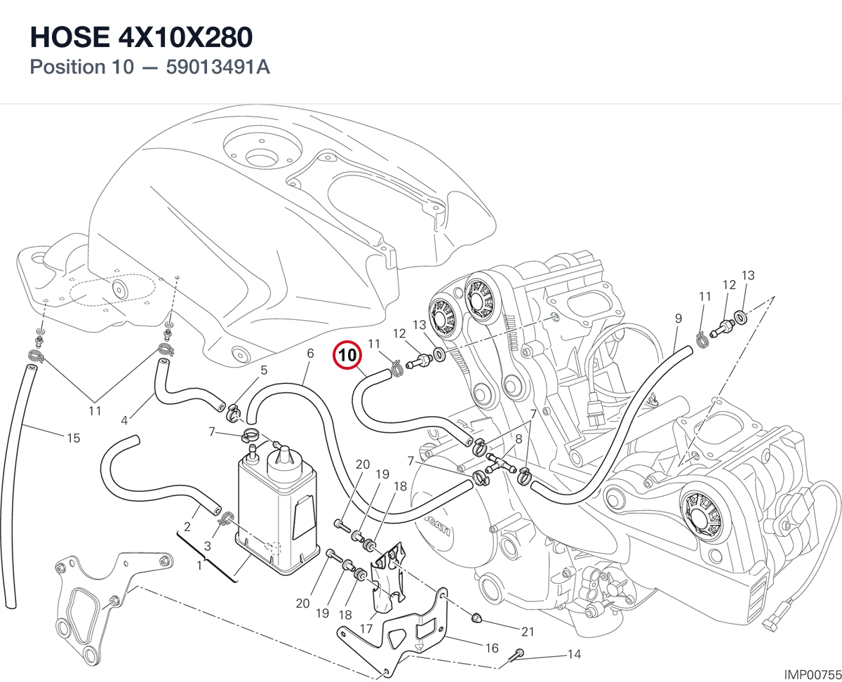 HOSE 4X10X280 59013491A diagram position