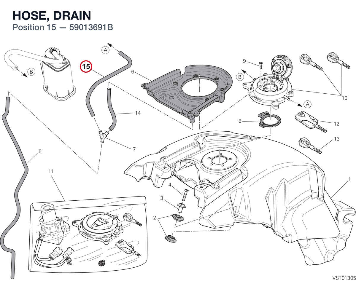 HOSE, DRAIN 59013691B diagram position