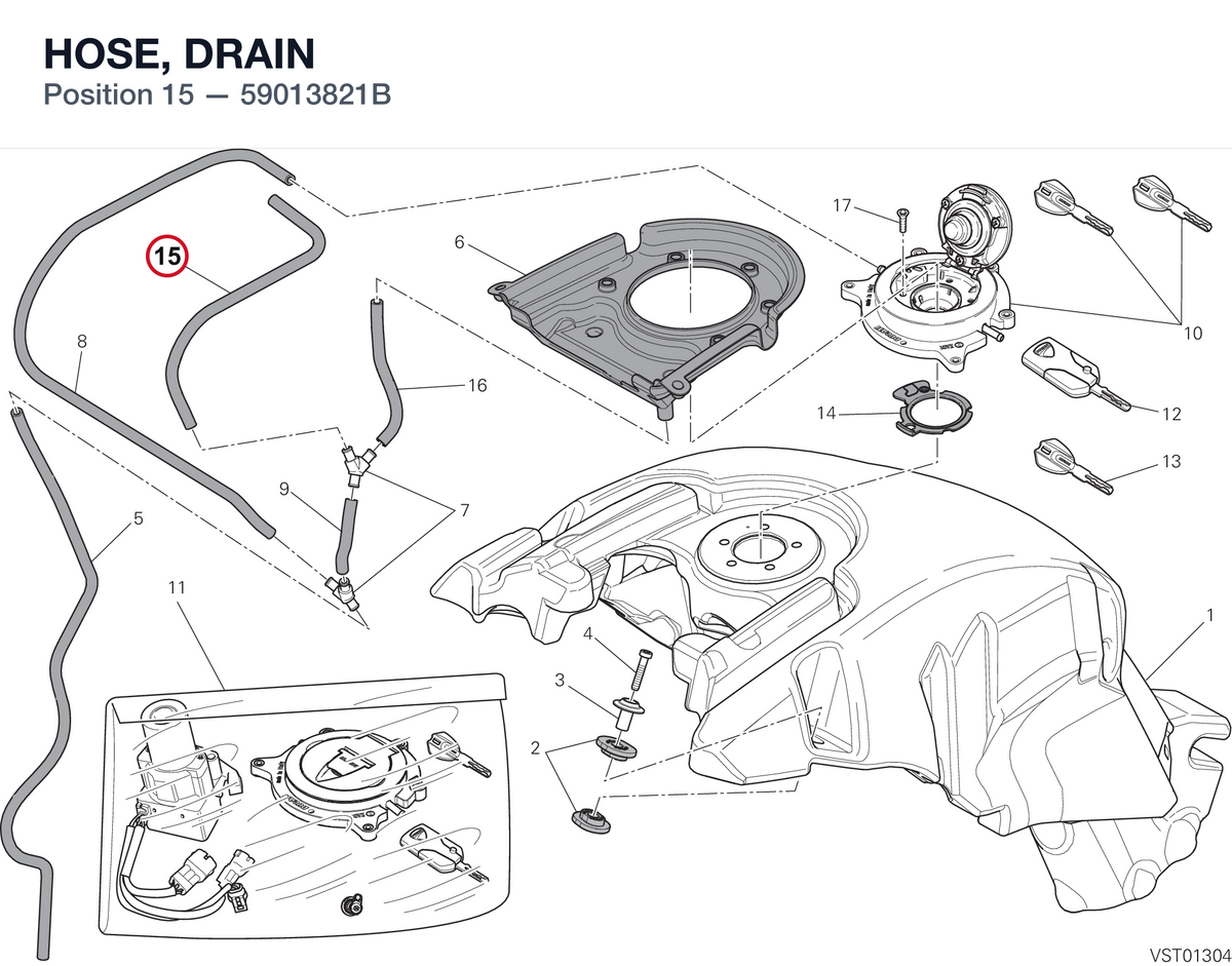 HOSE, DRAIN 59013821B diagram position
