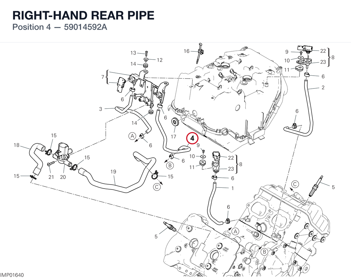 RIGHT-HAND REAR PIPE 59014592A diagram position