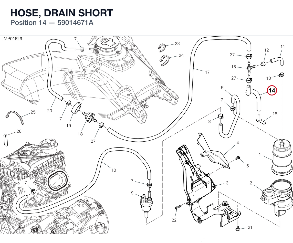 HOSE, DRAIN SHORT 59014671A diagram position