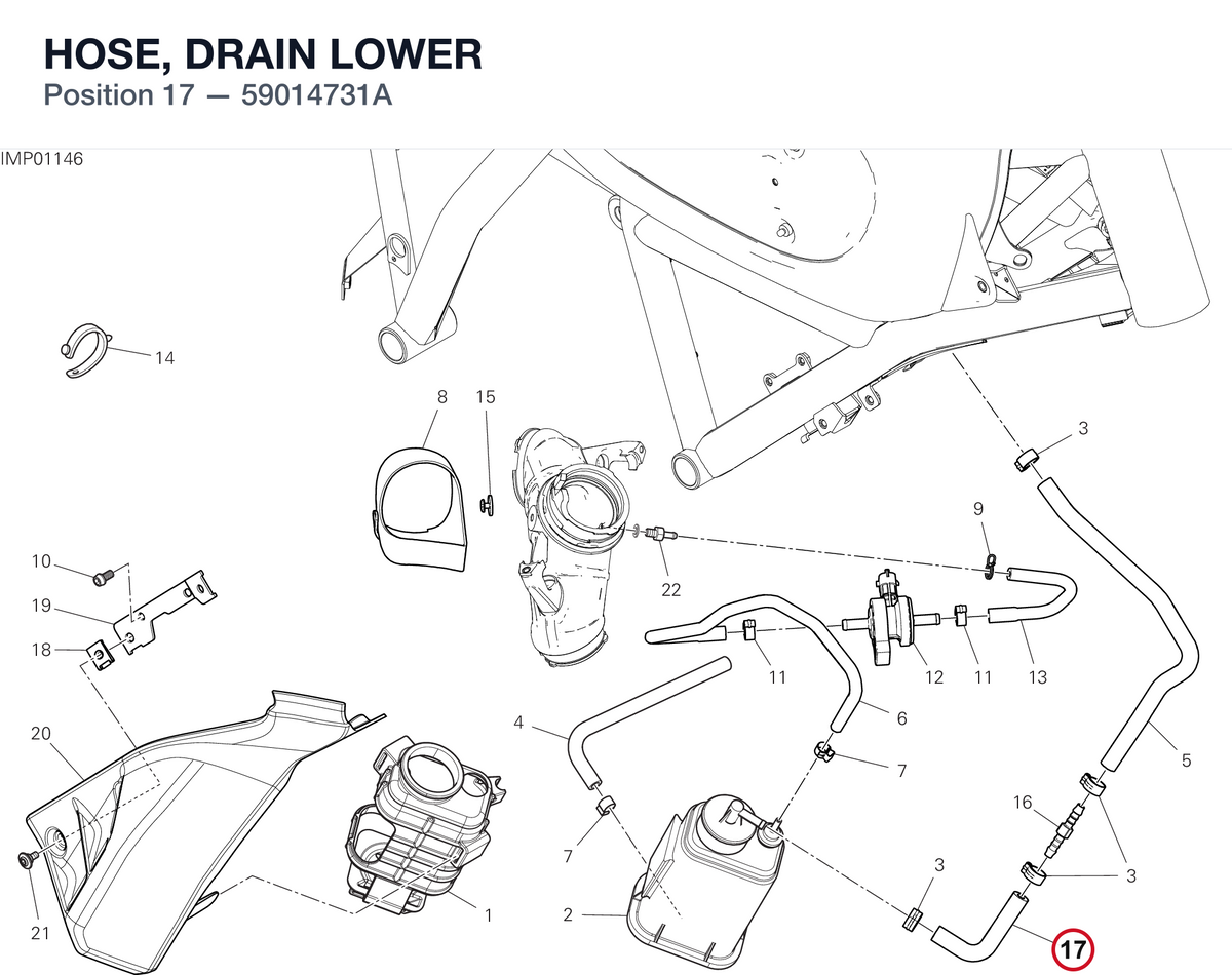 HOSE, DRAIN LOWER 59014731A diagram position