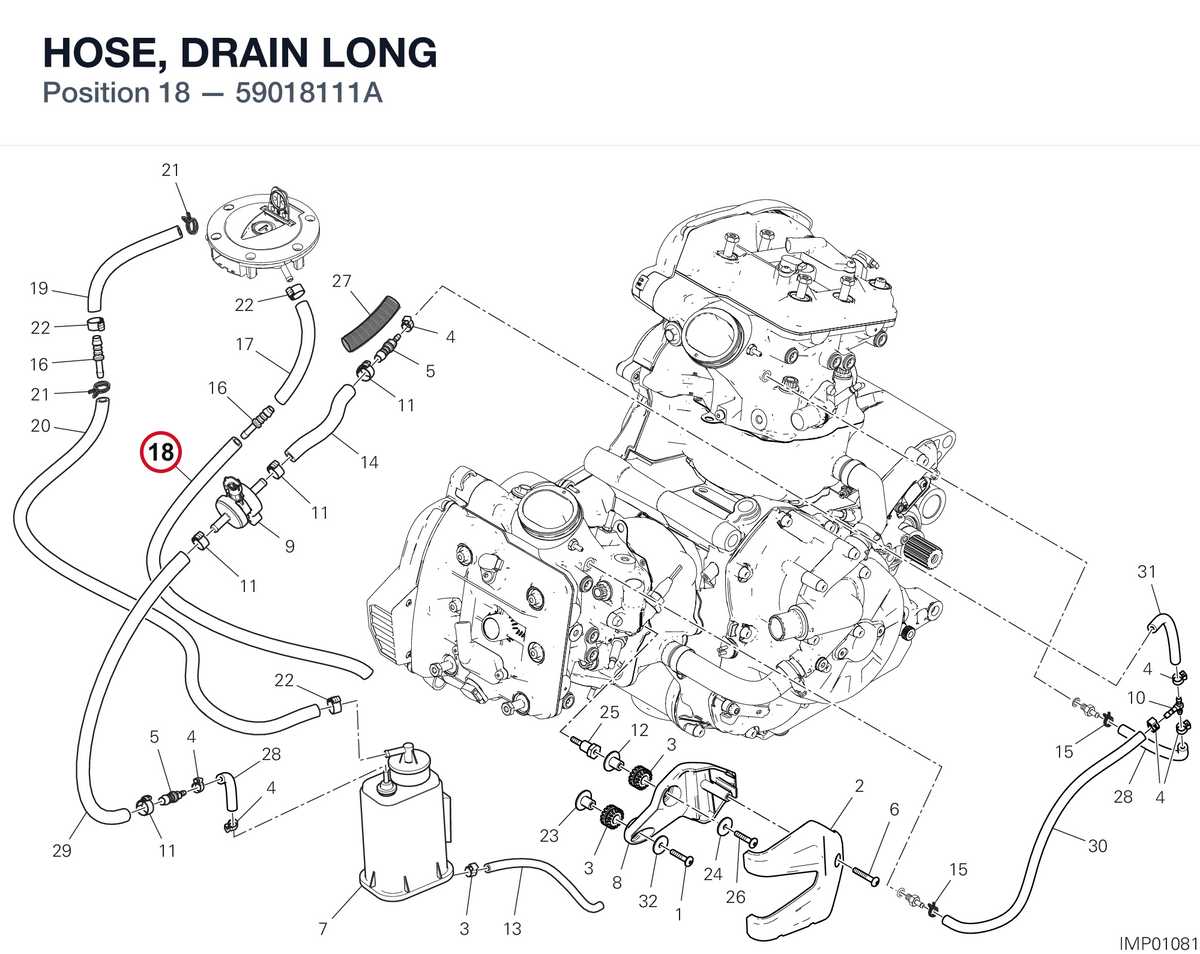 HOSE, DRAIN LONG 59018111A diagram position