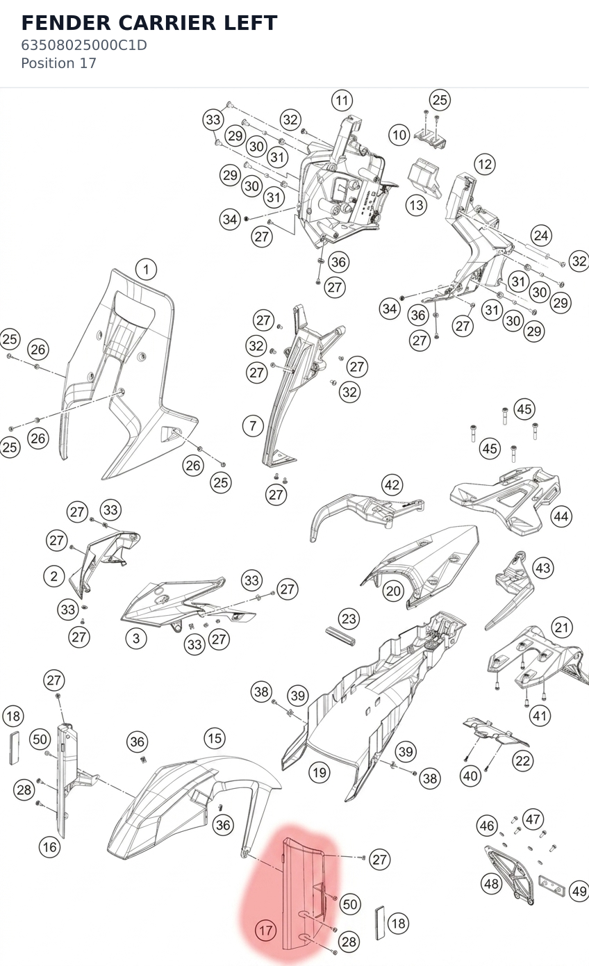 Diagram preview: FENDER CARRIER LEFT (63508025000C1D)