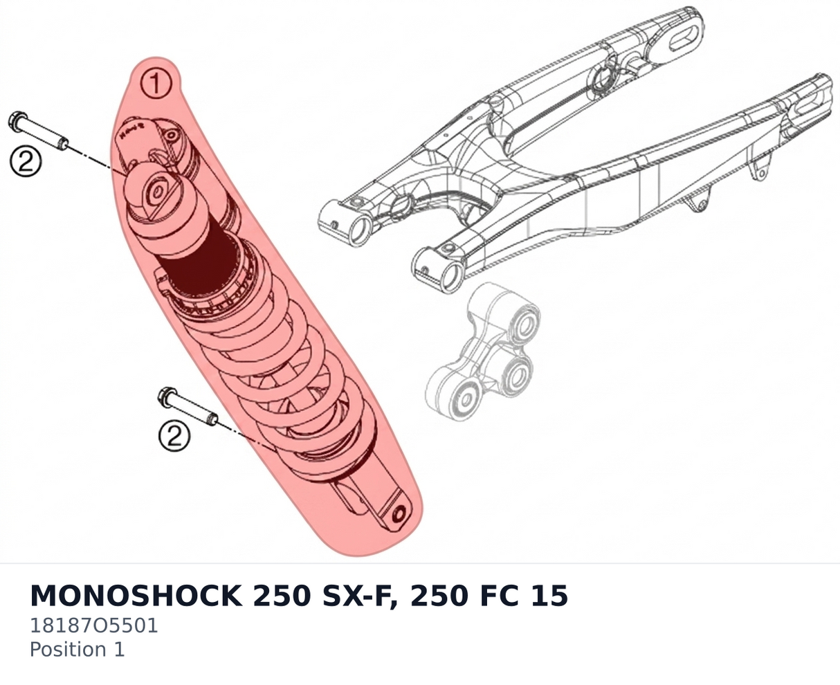 Diagram preview: MONOSHOCK 250 SX-F, 250 FC 15 (18187O5501)