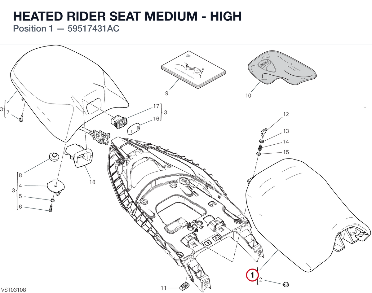 HEATED RIDER SEAT MEDIUM - HIGH 59517431AC diagram position