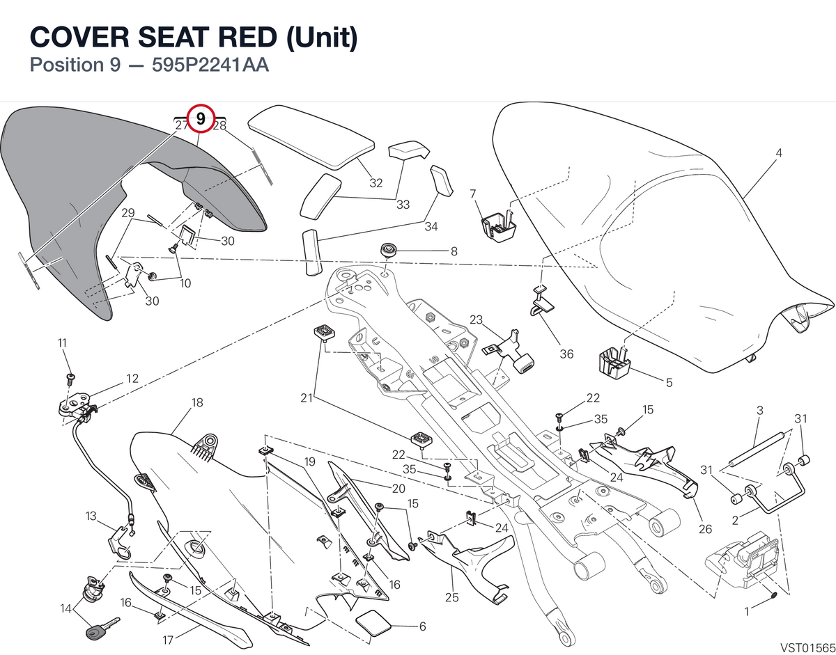 COVER SEAT RED (Unit) 595P2241AA diagram position