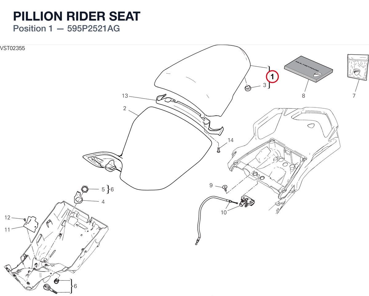 PILLION RIDER SEAT 595P2521AG diagram position
