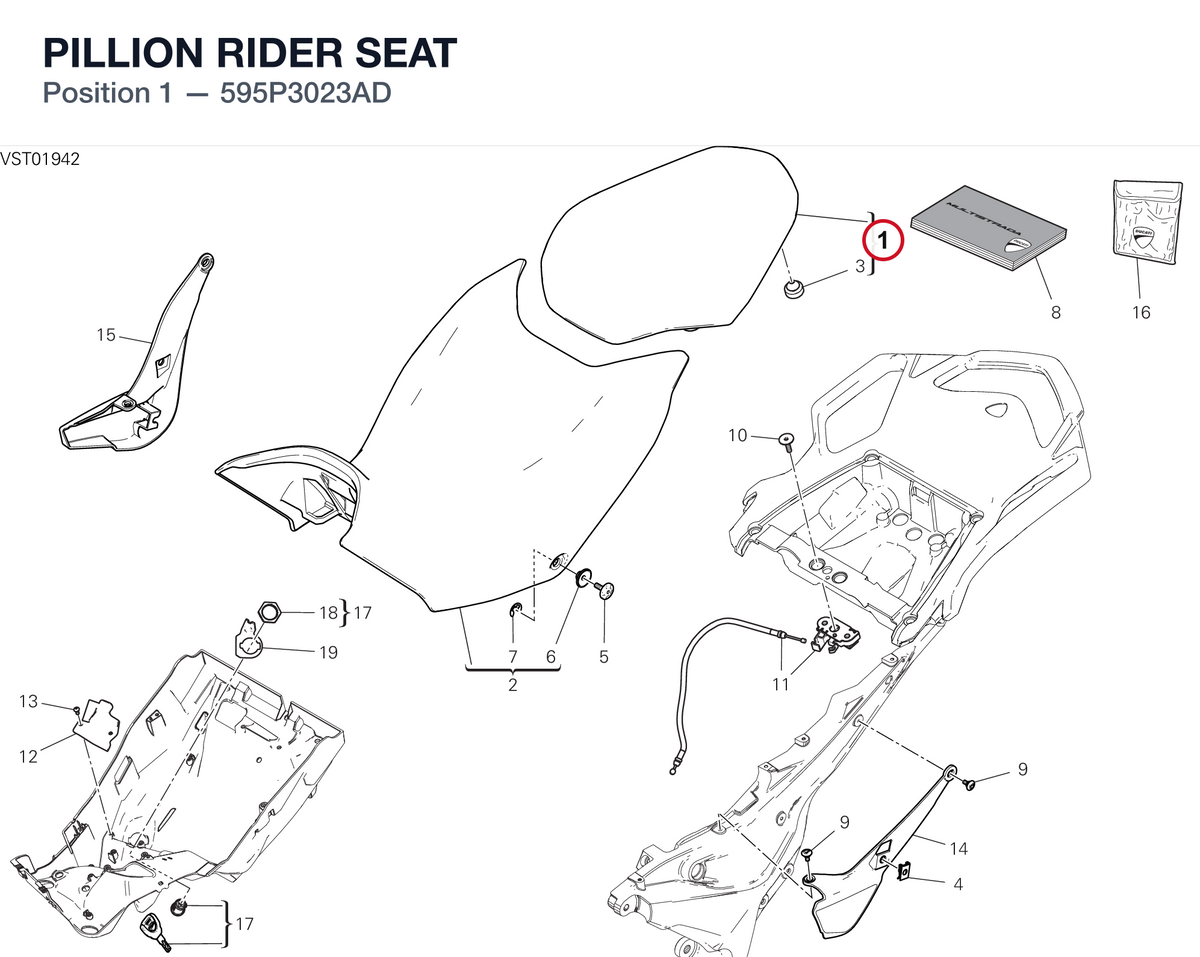 PILLION RIDER SEAT 595P3023AD diagram position