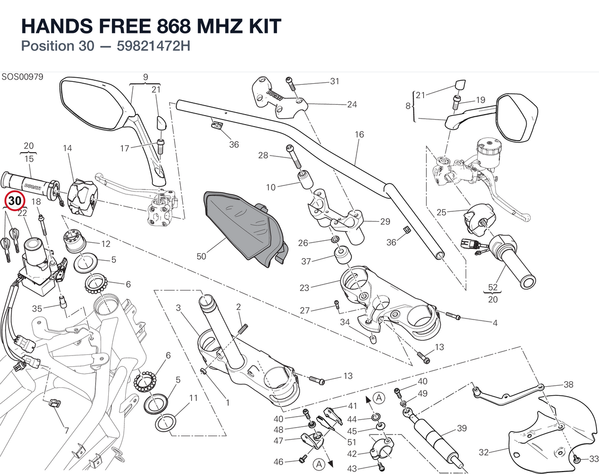 HANDS FREE 868 MHZ KIT 59821472H diagram position