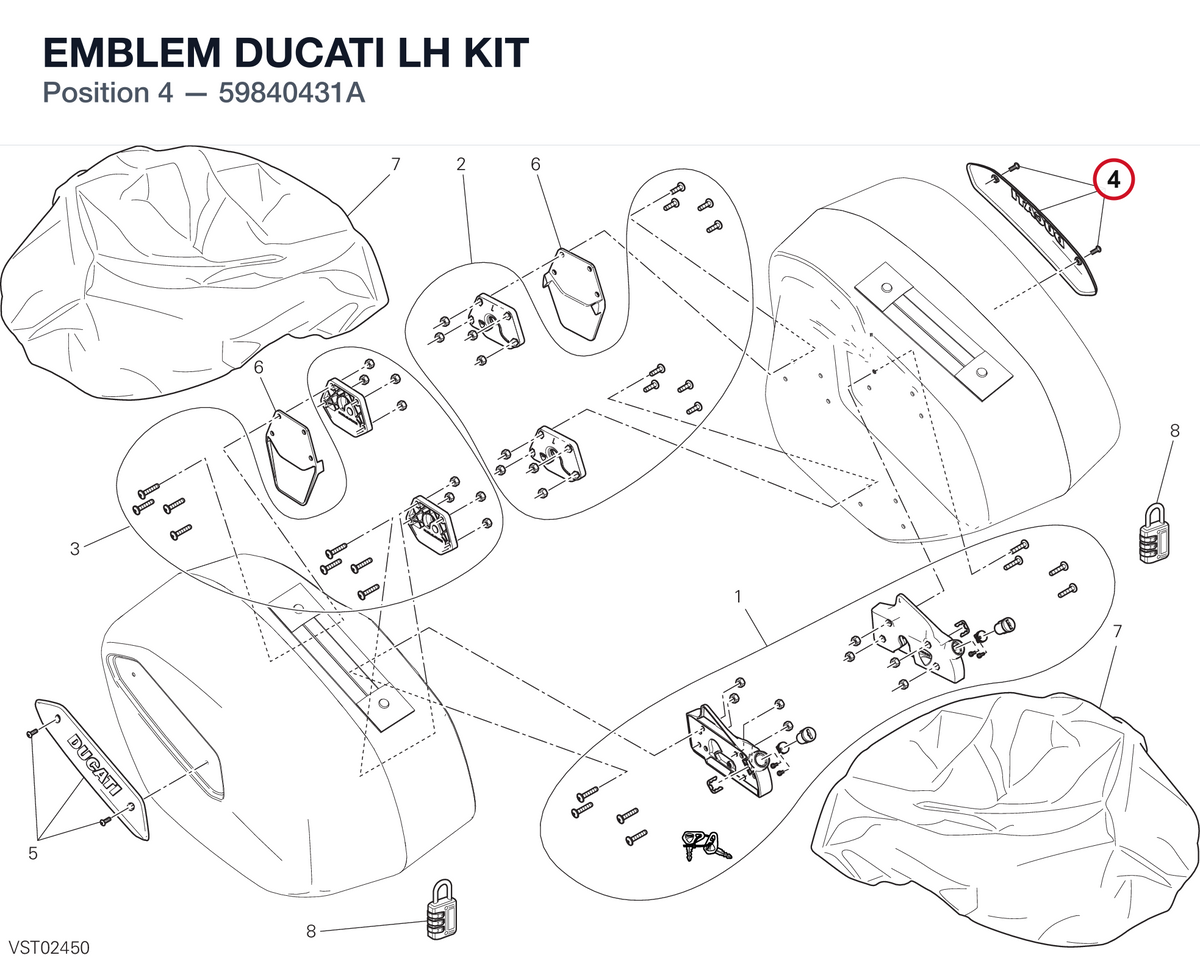 EMBLEM DUCATI LH KIT 59840431A diagram position