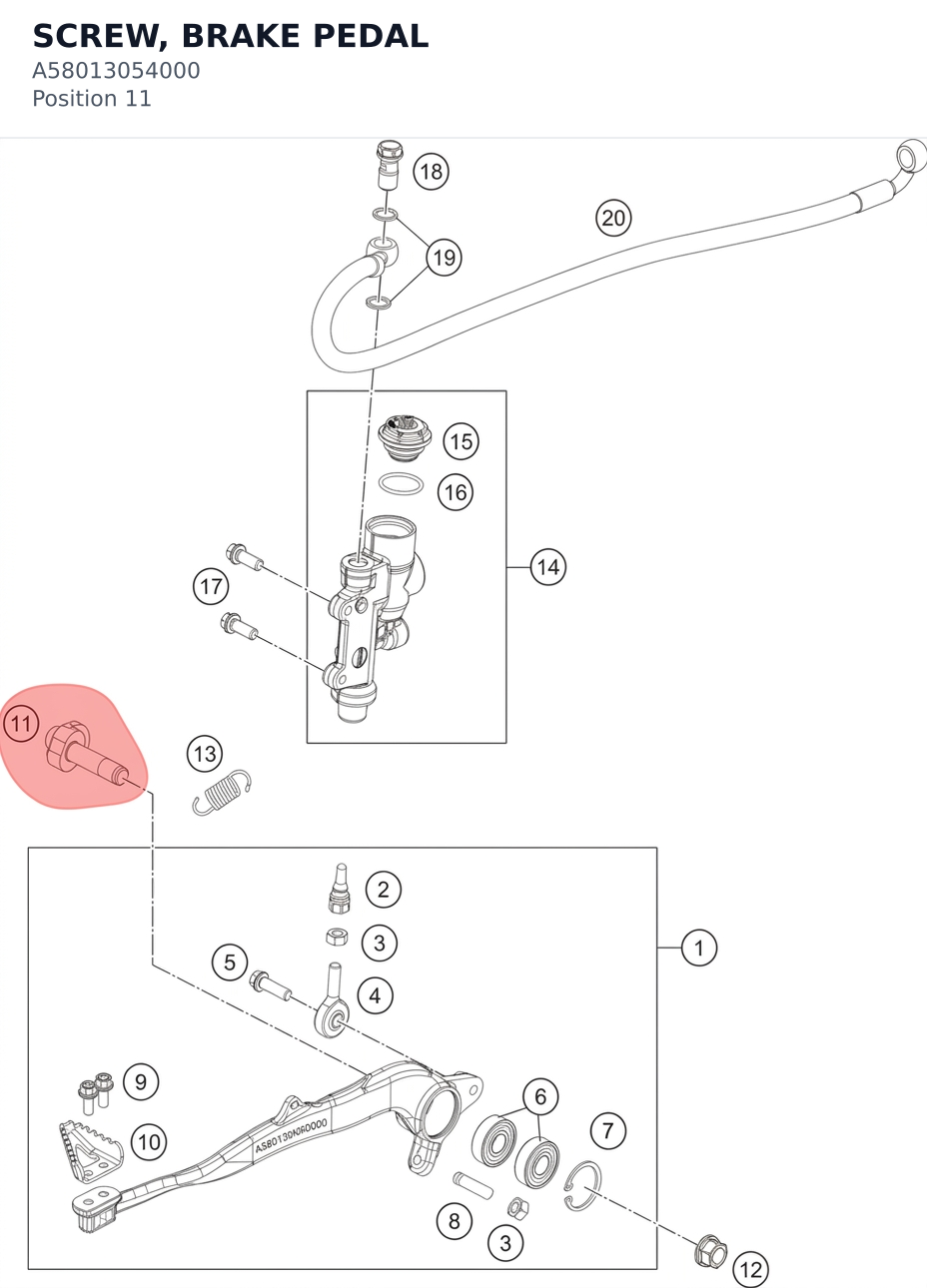 Diagram preview: SCREW, BRAKE PEDAL (A58013054000)