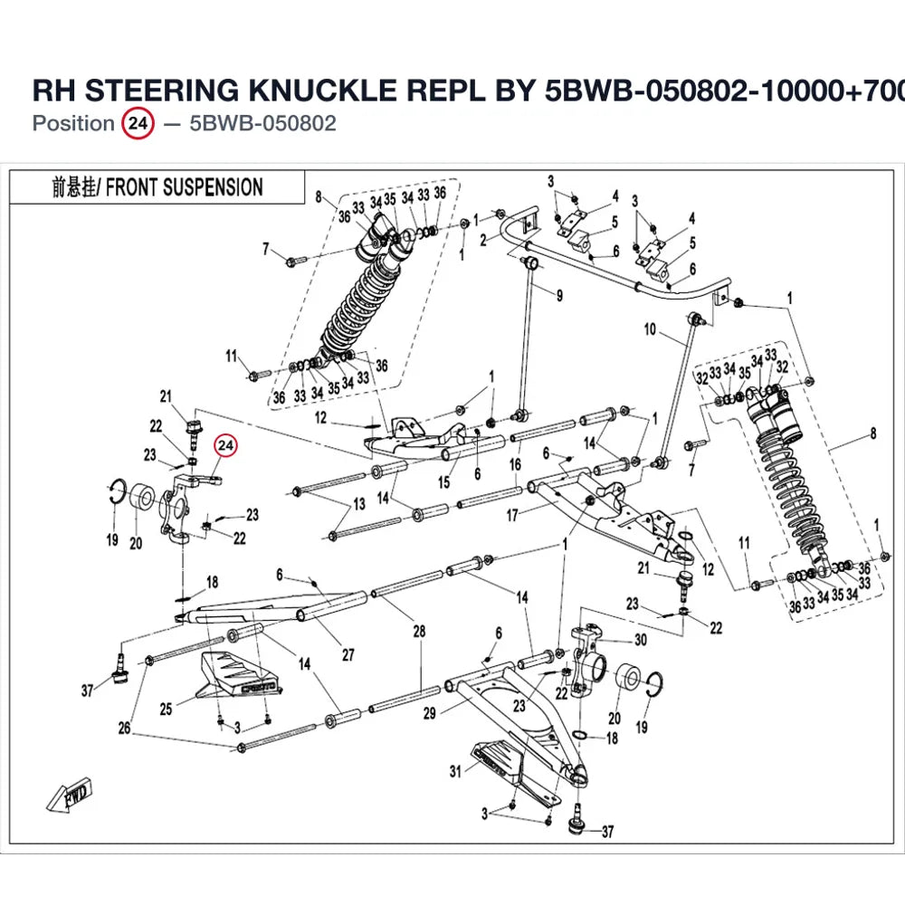 RH STEERING KNUCKLE REPL BY 5BWB-050802-10000+7000-104200-50000 ( FROM 2021) product image