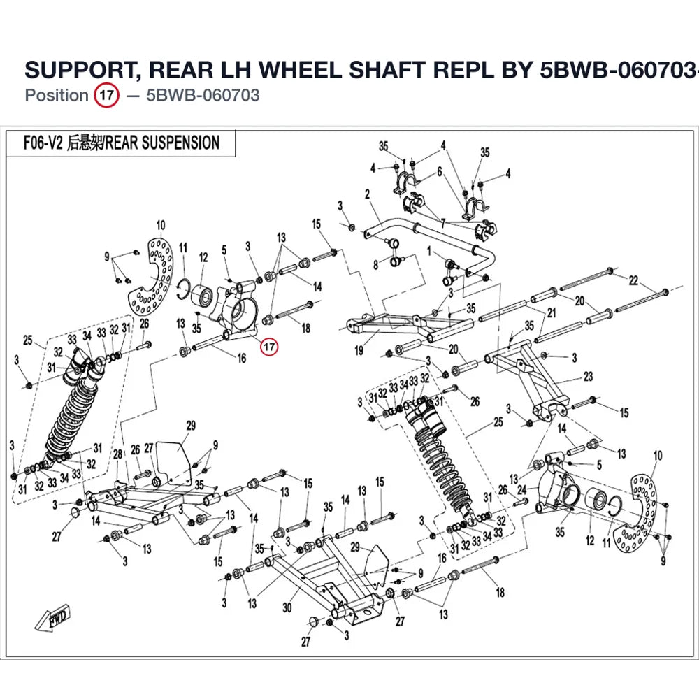SUPPORT, REAR LH WHEEL SHAFT REPL BY 5BWB-060703-00001 product image