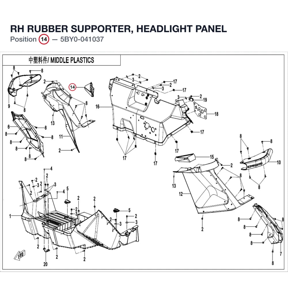 RH RUBBER SUPPORTER, HEADLIGHT PANEL product image