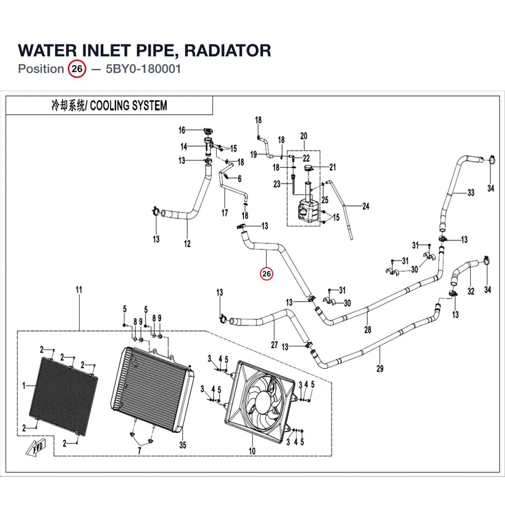 WATER INLET PIPE, RADIATOR product image