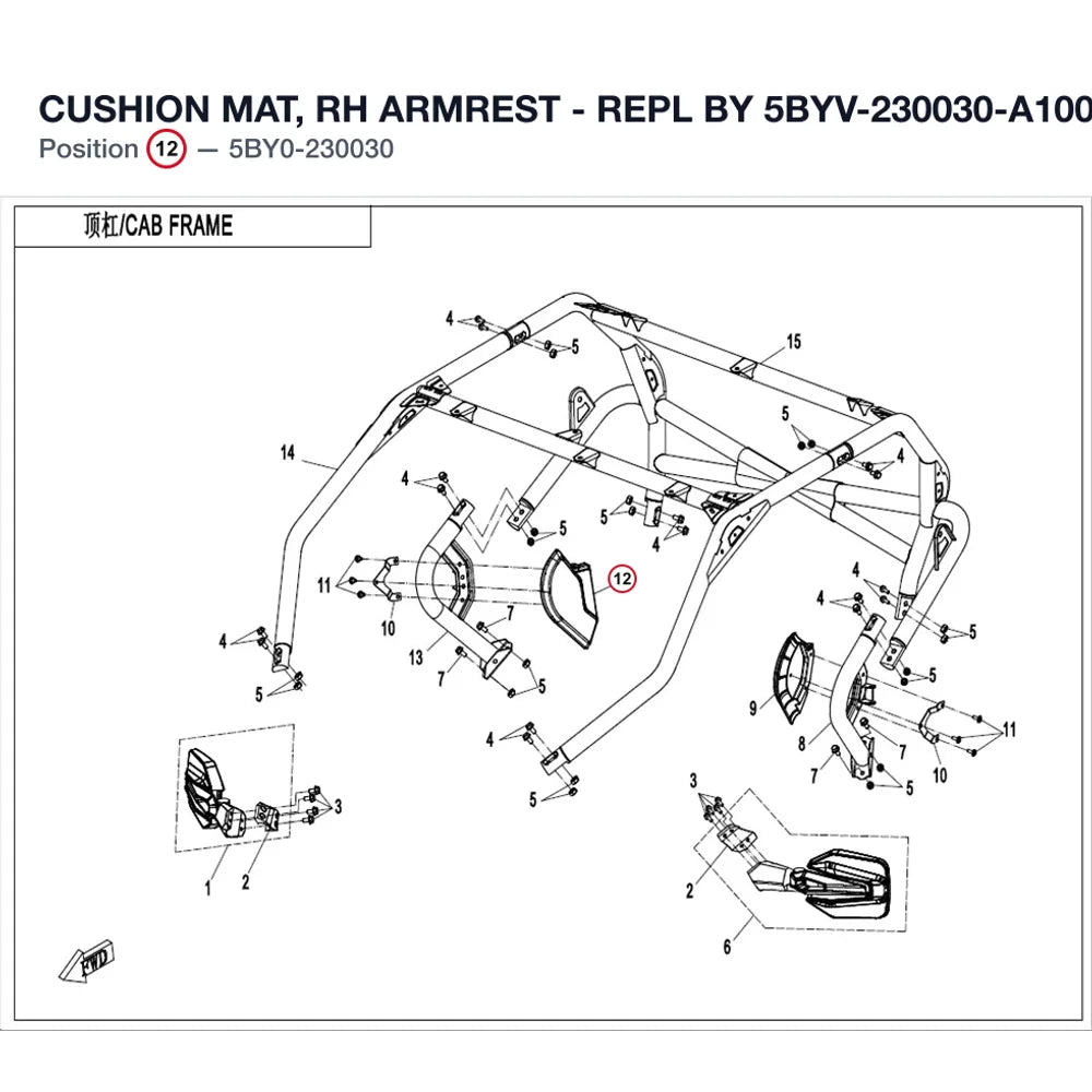 CUSHION MAT, RH ARMREST - REPL BY 5BYV-230030-A100 product image