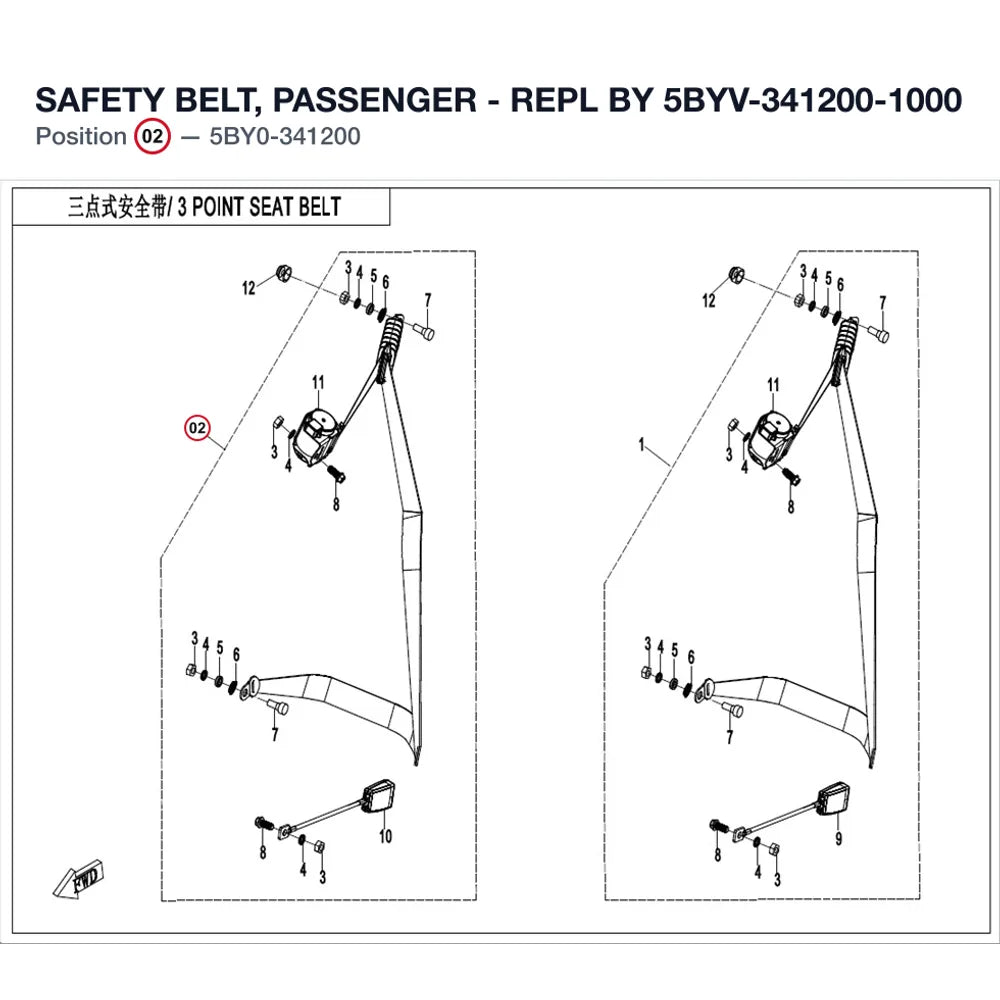 SAFETY BELT, PASSENGER - REPL BY 5BYV-341200-1000 product image