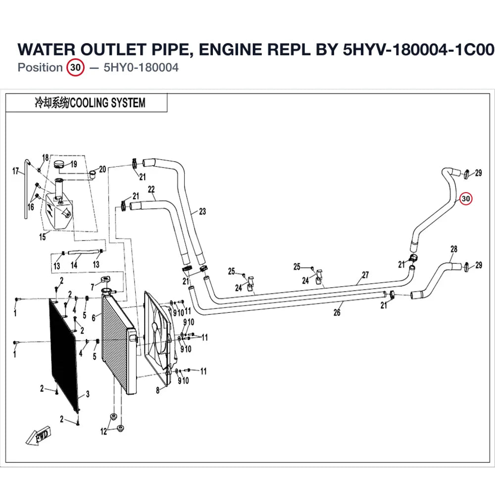 WATER OUTLET PIPE, ENGINE REPL BY 5HYV-180004-1C00 product image